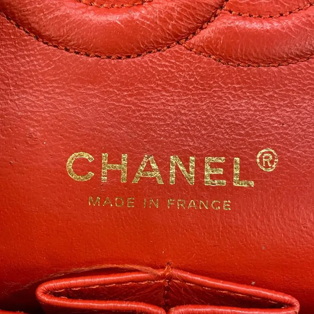 Chanel Double Flap Matelasse Shoulder Bag Red Cream Gold Tweeds Hardware